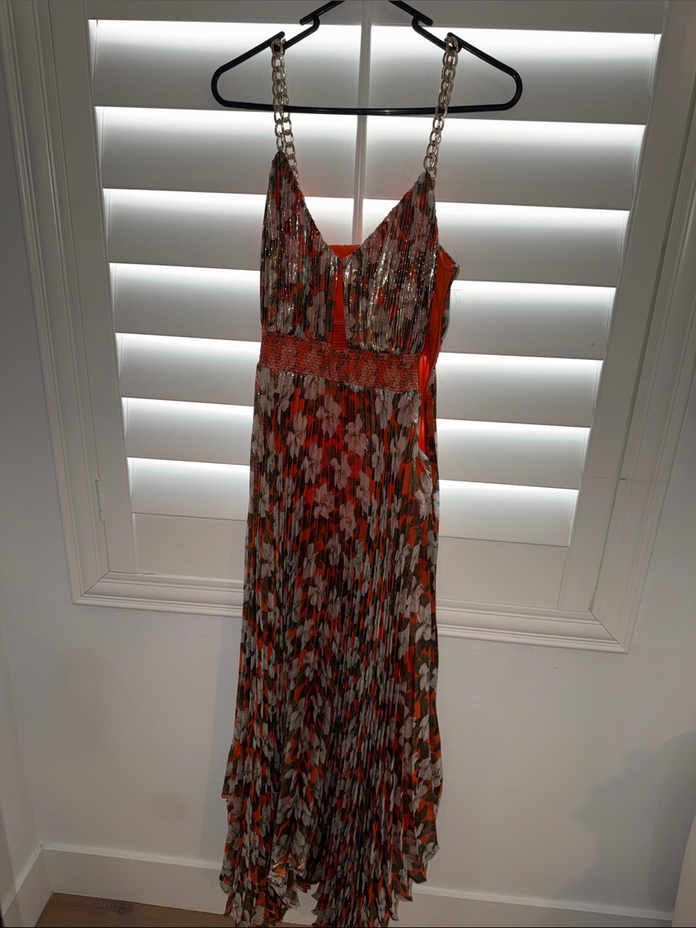 Alice + Olivia Orange Floral Metallic-Thread Maxi Dress